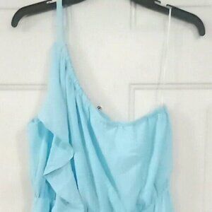 Kaari Blue Summer Blue Sweet Nature One Shoulder Ruffle Dress Blue